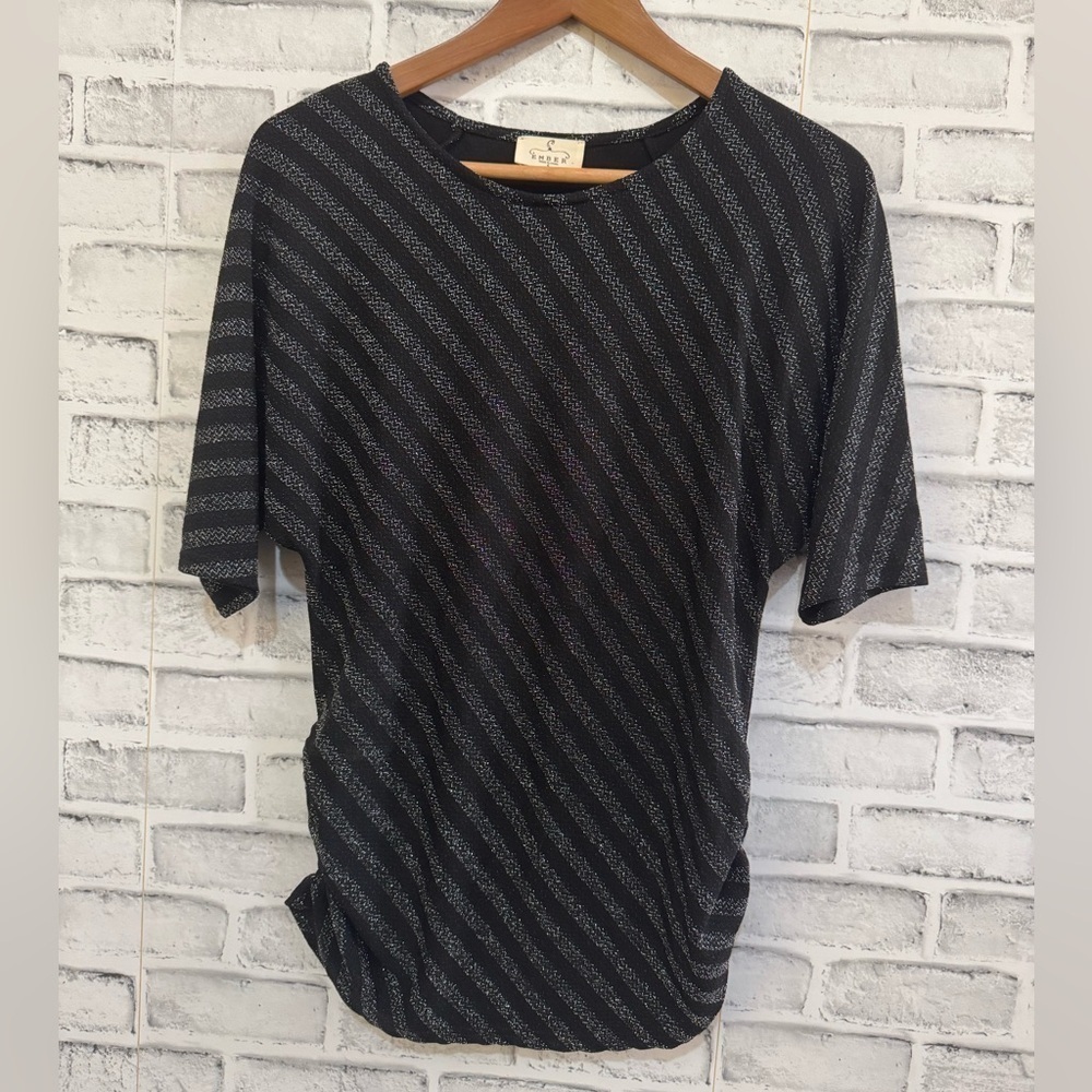 Women’s Ember black and silver metallic stripe sweater with side rouch Small